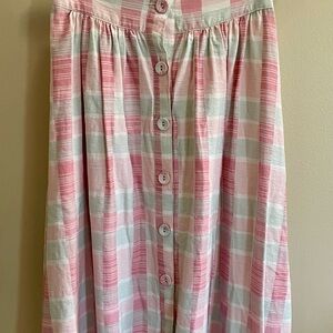 Pink and Green Plaid Button-Down Skirt